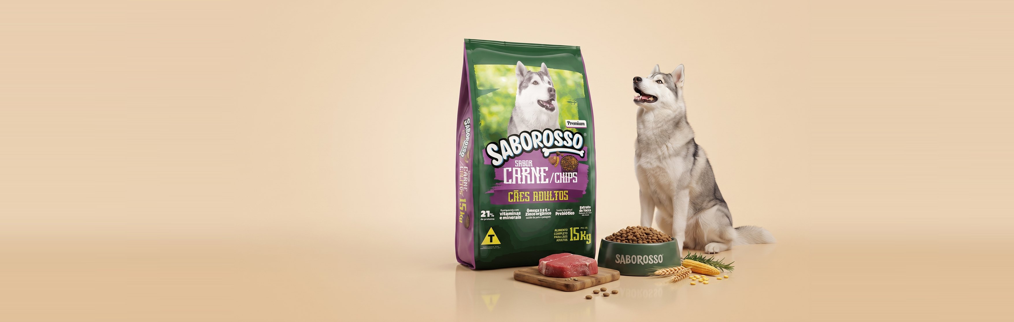 Saborosso Premium Carne/Chips 15 kg com Husky
